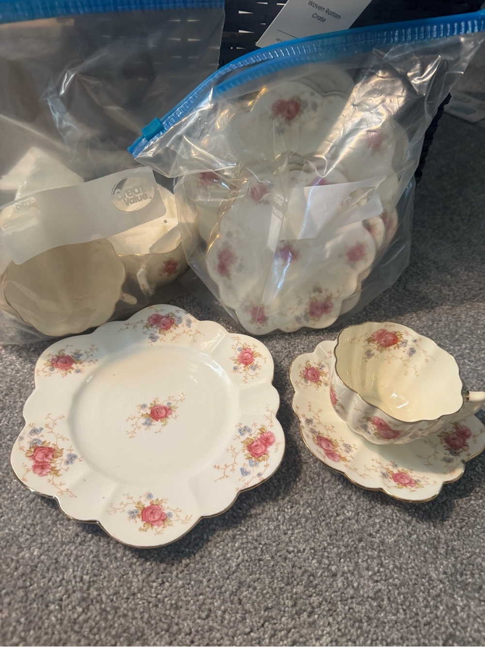 Paragon China Vintage Floral Scalloped Tea Plate and Cup Set - Pink Rose